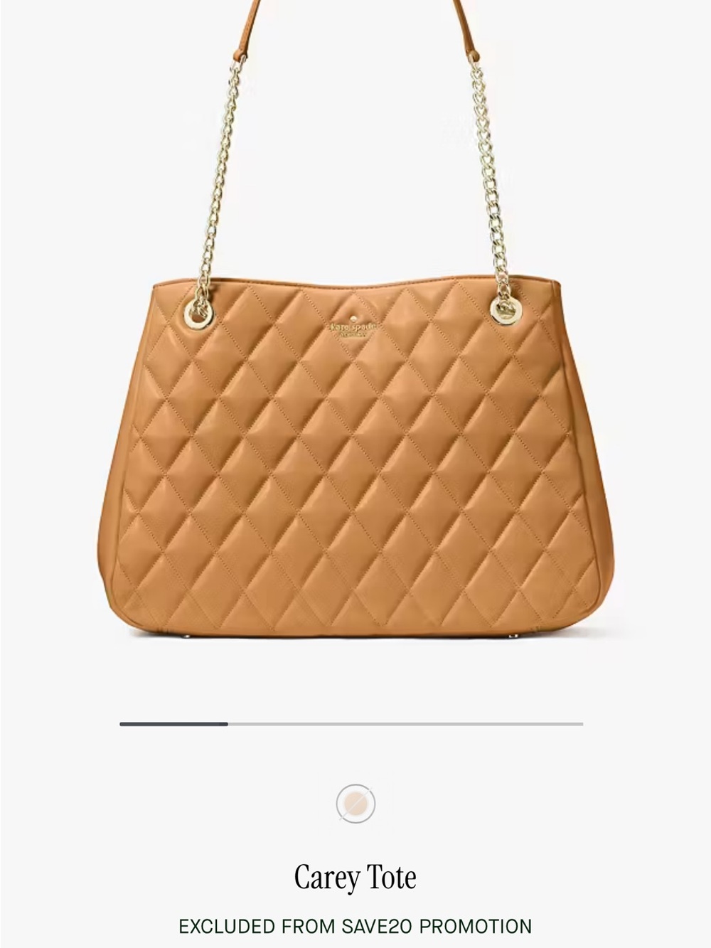 kate spade Quilted Tan Carey Tote with Gold Chain Handles